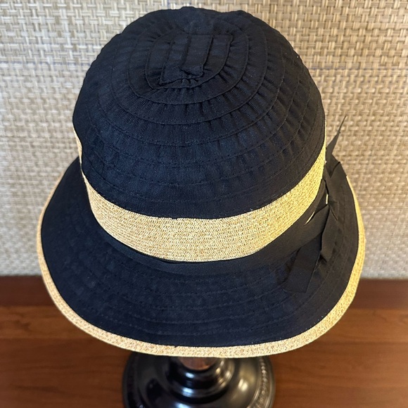🌟HP🌟NWOT Black & Tan Straw & Ribbon Summer Bucket Hat by Sun n Sand OSFM - Picture 7 of 10